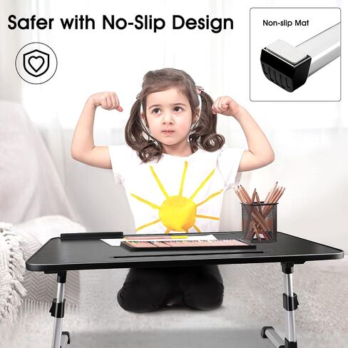 Laptop Desk for Bed, Adjustable Height and Angle, Laptop Lap Desk with Tablet Stand and Drawer, Bed Table Fits Laptop up to 17.3", Laptop Stand for Bed, Couch, Floor (23.6" x 13.4", Black) in Saudi Arabia