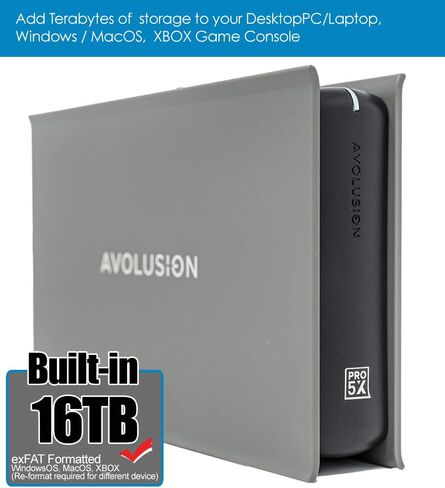 محرك الأقراص الصلبة الخارجي Avolusion PRO-5X (رمادي) سعة 16 تيرابايت USB 3.0 لأجهزة الكمبيوتر الشخصية وأجهزة Mac وXbox (متجدد) in Saudi Arabia