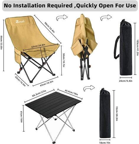 Folding Camping Chair Set of 3, Portable Adjustable Camp Chairs & Black Table, Large Lawn Chair Portable for Adults Hiking, Fishing, Picnic, Outdoor BBQ, Travel, Sports, & Storage Bags in Saudi Arabia