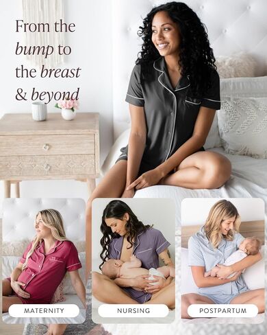 Kindred Bravely Clea Short Sleeve Pajama Set, Maternity & Nursing Sleepwear | Soft button-down breastfeeding sleepwear with pockets and elastic waist, breathable for pregnancy through hospital and beyond in Saudi Arabia