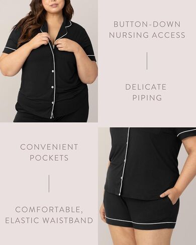 Kindred Bravely Clea Short Sleeve Pajama Set, Maternity & Nursing Sleepwear | Soft button-down breastfeeding sleepwear with pockets and elastic waist, breathable for pregnancy through hospital and beyond in Saudi Arabia