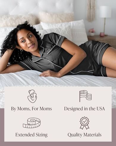 Kindred Bravely Clea Short Sleeve Pajama Set, Maternity & Nursing Sleepwear | Soft button-down breastfeeding sleepwear with pockets and elastic waist, breathable for pregnancy through hospital and beyond in Saudi Arabia