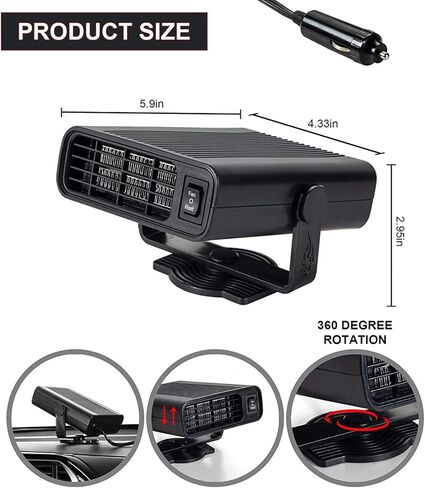 سخان سيارة محمول، 2023 ترقية مروحة سخان تلقائي، مزيل ضباب السيارة، تسخين سريع مزيل الصقيع بسرعة 12 فولت 150 وات مروحة سخان سيراميك أوتوماتيكية 3 منافذ توصيل في ولاعة السجائر in Kuwait