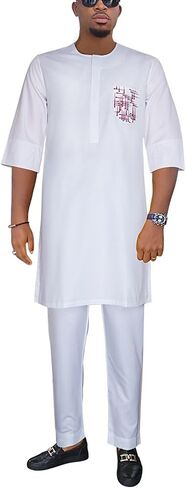 HD African Dashiki Outfit Embroidery Shirt and Pants Short Sleeves Parent-Child Clothes Set for Men in Saudi Arabia