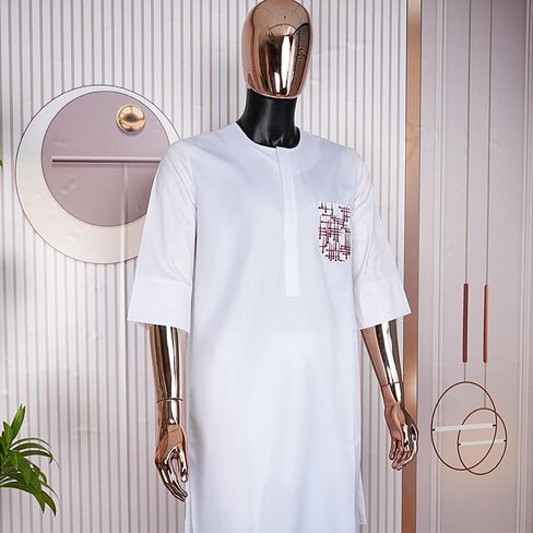 HD African Dashiki Outfit Embroidery Shirt and Pants Short Sleeves Parent-Child Clothes Set for Men in Saudi Arabia