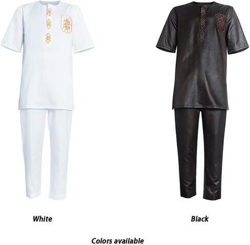 HD الأفريقية Dashiki الزي التطريز قميص وسروال قصيرة الأكمام مجموعة ملابس الوالدين والطفل للرجال in Kuwait