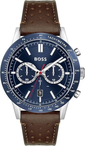 BOSS Allure Men's Chronograph Stainless Steel and Leather Strap Watch, Color:Black (Model: 1513920) in Saudi Arabia