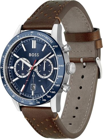 BOSS Allure Men's Chronograph Stainless Steel and Leather Strap Watch, Color:Black (Model: 1513920) in Saudi Arabia