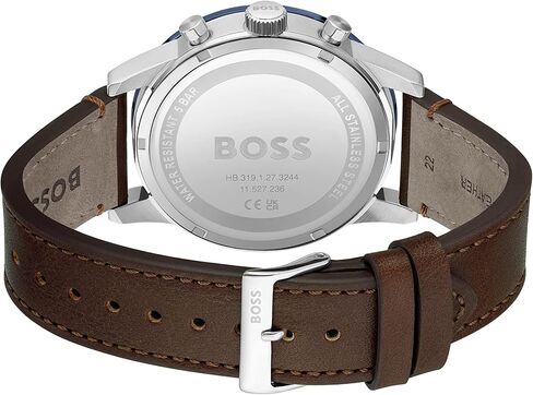 BOSS Allure Men's Chronograph Stainless Steel and Leather Strap Watch, Color:Black (Model: 1513920) in Saudi Arabia