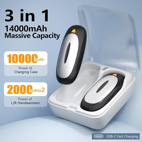 3-in-1 Hand Warmers Rechargeable 2 Pack, 14000mAh Portable Dual-Sided Handwarmers with Charging Case,12H Warmth Max,3 Levels Temp Fast Heating Pocket Warmers, Gifts for Christmas Golf Hunting(Silver) in Saudi Arabia