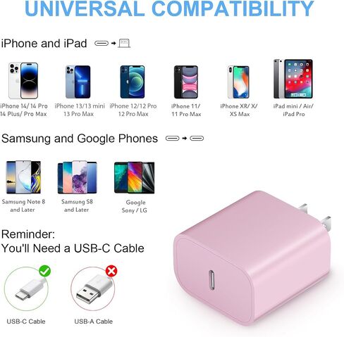 iPhone Fast Charger Block [2 Pack] 20W USB C Wall Charger PD Adapter Compatible with iPhone 14//14 Pro/14 Pro Max/14 Plus/13/12/11/Xs Max/XR/X/SE, iPad Pro/Mini, Galaxy, Google Pixel 5/4/3 and More in Saudi Arabia
