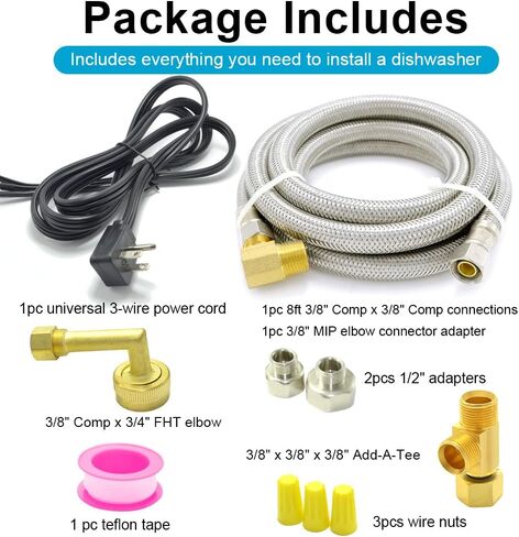 TT FLEX Universal Dishwasher Installation Kit,6 Ft Stainless Steel Dishwasher Hose,Burst Proof Water Supply Line with 3/8" Compression Connections in Saudi Arabia