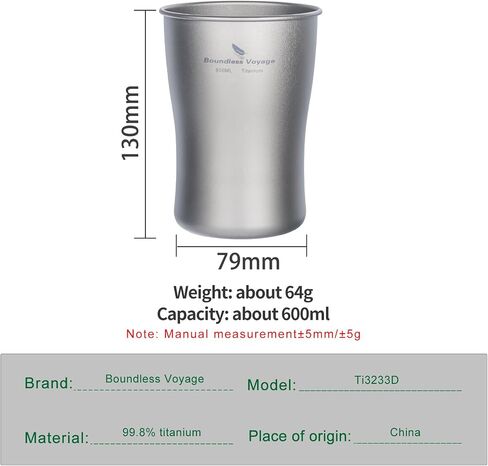 Boundless Voyage Titanium Beer Cups Ultralight Coffee Tea Juicy Mugs for Outdoor Camping Picnic 240ml 380ml 600ml (600ml) in Saudi Arabia