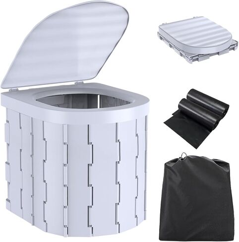 Portable Toilet for Camping,Folding Toilet with Lid,Foldable Car Travel Toilet Portable with Carry Bag for Camping,Car,Travel, Outdoor,Hiking,Backpack,Trips,Tent,Boat,Beach,Traffic Jam,Home (White) in Saudi Arabia