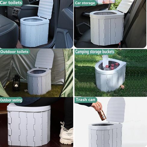Portable Toilet for Camping,Folding Toilet with Lid,Foldable Car Travel Toilet Portable with Carry Bag for Camping,Car,Travel, Outdoor,Hiking,Backpack,Trips,Tent,Boat,Beach,Traffic Jam,Home (White) in Saudi Arabia