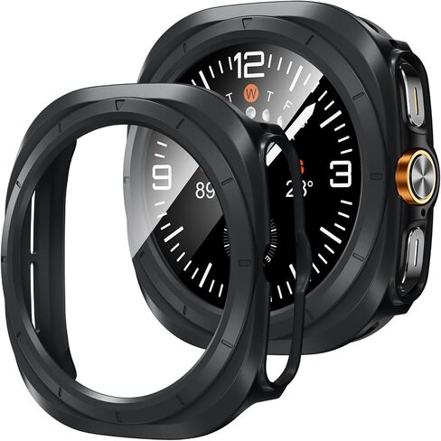 Charlam 2 Pack PC Case Compatible with Samsung Galaxy Watch Ultra Case 47mm, Protective Cover with HD Bulit-in Screen Protector, Slim Guard Thin Bumper Full Coverage Hard Cover for Men Women, Black in Saudi Arabia