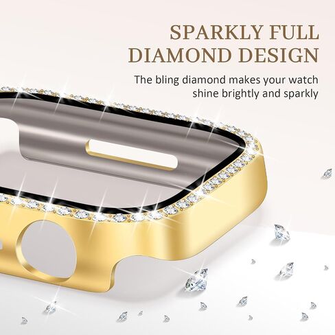 حافظة JR.DM مكونة من قطعتين مع واقي شاشة HD متوافق مع Apple Watch Series 4 5 6 SE 40 مم، غطاء وجه نسائي لامع من حجر الراين الماسي لملحقات iWatch 40 مم شفاف/ذهبي in Saudi Arabia