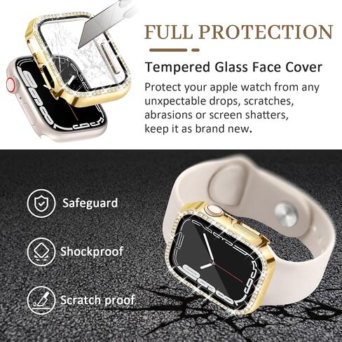 حافظة JR.DM مكونة من قطعتين مع واقي شاشة HD متوافق مع Apple Watch Series 4 5 6 SE 40 مم، غطاء وجه نسائي لامع من حجر الراين الماسي لملحقات iWatch 40 مم شفاف/ذهبي in Saudi Arabia