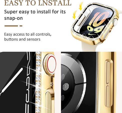 حافظة JR.DM مكونة من قطعتين مع واقي شاشة HD متوافق مع Apple Watch Series 4 5 6 SE 40 مم، غطاء وجه نسائي لامع من حجر الراين الماسي لملحقات iWatch 40 مم شفاف/ذهبي in Saudi Arabia