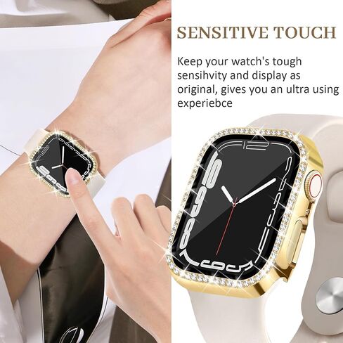 حافظة JR.DM مكونة من قطعتين مع واقي شاشة HD متوافق مع Apple Watch Series 4 5 6 SE 40 مم، غطاء وجه نسائي لامع من حجر الراين الماسي لملحقات iWatch 40 مم شفاف/ذهبي in Saudi Arabia