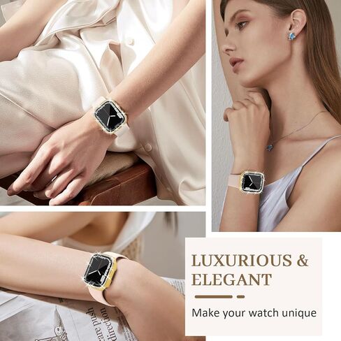 حافظة JR.DM مكونة من قطعتين مع واقي شاشة HD متوافق مع Apple Watch Series 4 5 6 SE 40 مم، غطاء وجه نسائي لامع من حجر الراين الماسي لملحقات iWatch 40 مم شفاف/ذهبي in Saudi Arabia