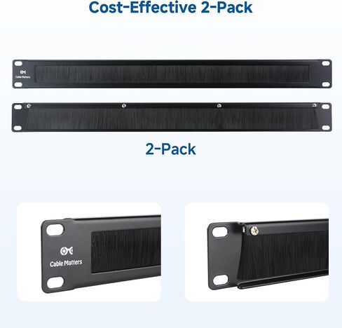 Cable Matters 2-Pack Rackmount or Wall Mount 1U 19" Brush Panel (19-inch Rack Mount Brush Panel 1U) in Black in Saudi Arabia