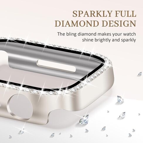 JR.DM 2 Pack Bling Case with HD Screen Protector Compatible with Apple Watch Series 4 5 6 SE 40mm, Women Glitter Diamond Rhinestone Bumper Face Cover for iWatch Accessories 40mm Clear/Gold in Kuwait