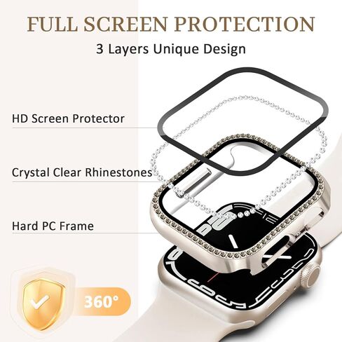 JR.DM 2 Pack Bling Case with HD Screen Protector Compatible with Apple Watch Series 4 5 6 SE 40mm, Women Glitter Diamond Rhinestone Bumper Face Cover for iWatch Accessories 40mm Clear/Gold in Kuwait
