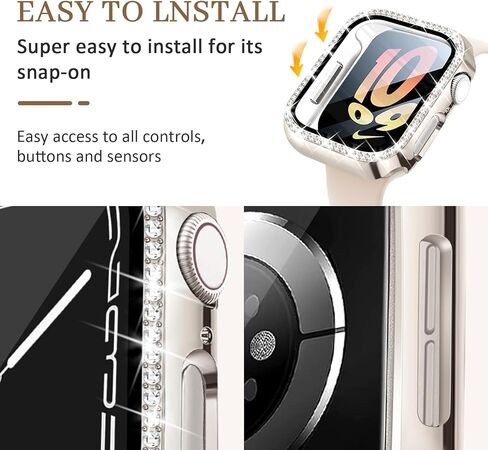 JR.DM 2 Pack Bling Case with HD Screen Protector Compatible with Apple Watch Series 4 5 6 SE 40mm, Women Glitter Diamond Rhinestone Bumper Face Cover for iWatch Accessories 40mm Clear/Gold in Kuwait