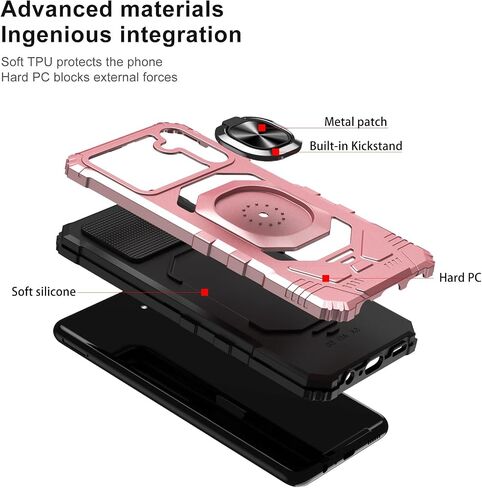 Ailiber Case for Samsung Galaxy S24 FE, Galaxy S24 FE Screen Protector, Ring Kickstand for Magnetic Car Mount, Military Grade, Shockproof Protective Rugged Cell Phone Cover-Rose Gold in Saudi Arabia