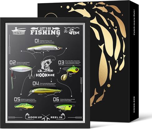 Fishing Gifts for Men, HOOK-EZE Fishing Lures Shadow Box, 6 Bass Fishing Baits for Topwater, Unique Fathers Day Fishing Gifts for Dad Papa Grandpa, Cool Birthday Ideas | Black in Saudi Arabia