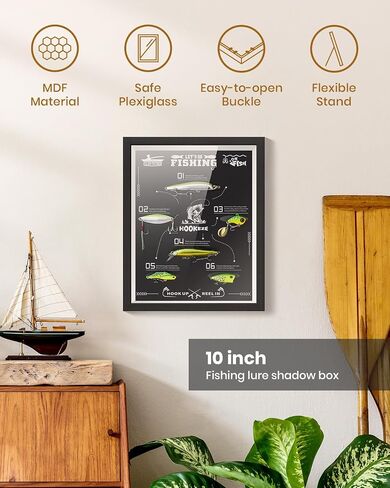 Fishing Gifts for Men, HOOK-EZE Fishing Lures Shadow Box, 6 Bass Fishing Baits for Topwater, Unique Fathers Day Fishing Gifts for Dad Papa Grandpa, Cool Birthday Ideas | Black in Saudi Arabia