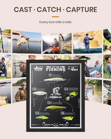 Fishing Gifts for Men, HOOK-EZE Fishing Lures Shadow Box, 6 Bass Fishing Baits for Topwater, Unique Fathers Day Fishing Gifts for Dad Papa Grandpa, Cool Birthday Ideas | Black in Saudi Arabia