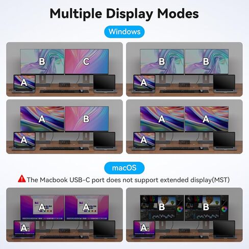 محطة إرساء USB C Thunderbolt 3 لأجهزة الكمبيوتر المحمول مع شاشة HDMI مزدوجة 4K60 هرتز 12 في 1 USB C HUB مع منافذ USB 3.2 بسرعة 10 جيجابت في الثانية ومنفذ إيثرنت بسرعة 1000 ميجا بت في الثانية لأجهزة Dell XPS وHP وLenovo وغيرها in Kuwait