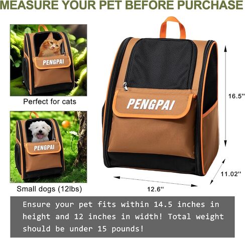 Cat Dog Backpack Carrier, Pet Carrier Backpack for Medium Small Dogs Cat Puppy Kitten Bunny up to 15lbs, Breathable Mesh Dog Travel Backpack for Hiking Walking Outdoor Use (Khaki) in Saudi Arabia