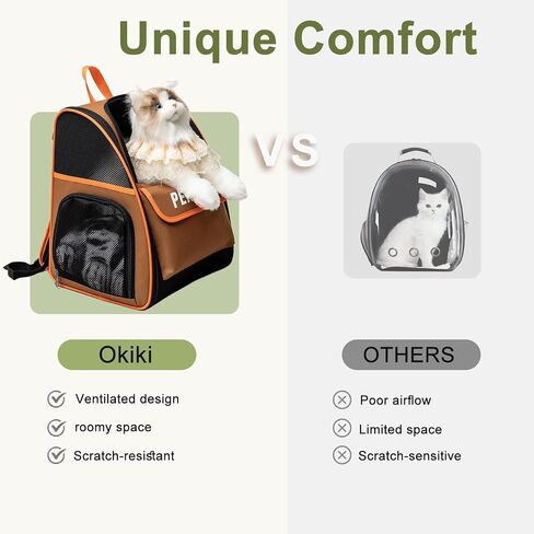 Cat Dog Backpack Carrier, Pet Carrier Backpack for Medium Small Dogs Cat Puppy Kitten Bunny up to 15lbs, Breathable Mesh Dog Travel Backpack for Hiking Walking Outdoor Use (Khaki) in Saudi Arabia