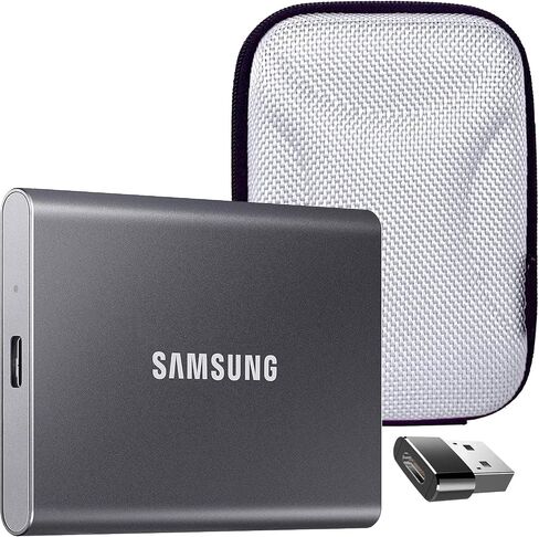SAMSUNG MU-PC2T0T/AM 2TB Portable SSD T7 USB 3.2, Gray Bundle with Hard Shell Case & Converter Adapter Type C Adapter, Type-C USB C Female to USB2.0 USB 2.0 A Male in Saudi Arabia