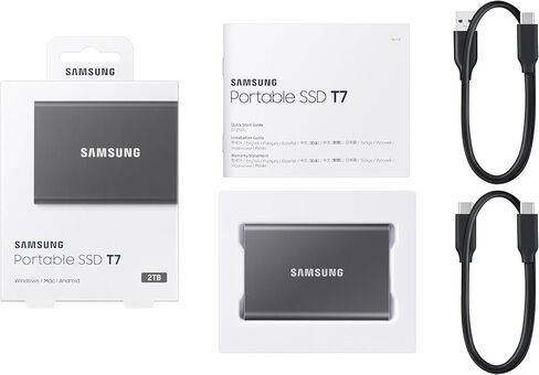 SAMSUNG MU-PC2T0T/AM 2TB Portable SSD T7 USB 3.2, Gray Bundle with Hard Shell Case & Converter Adapter Type C Adapter, Type-C USB C Female to USB2.0 USB 2.0 A Male in Saudi Arabia