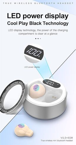 سماعات أذن Loluka غير مرئية، شاشة LED للطاقة، لاسلكية مقاومة للماء، تحكم باللمس، سماعات أذن صغيرة للآذان الصغيرة، بلوتوث 5.0 أصغر للموسيقى in Kuwait