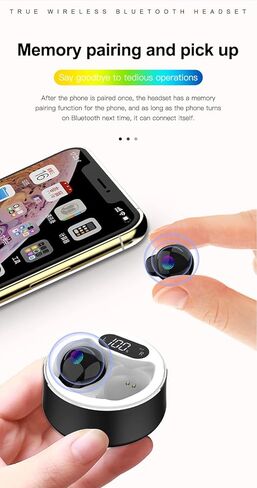 سماعات أذن Loluka غير مرئية، شاشة LED للطاقة، لاسلكية مقاومة للماء، تحكم باللمس، سماعات أذن صغيرة للآذان الصغيرة، بلوتوث 5.0 أصغر للموسيقى in Kuwait