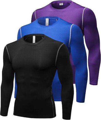 Queerier 3 Pack Men's Compression Shirt Long Sleeve Undershirts for Men Baselayer Sports Thermal Tops in Kuwait