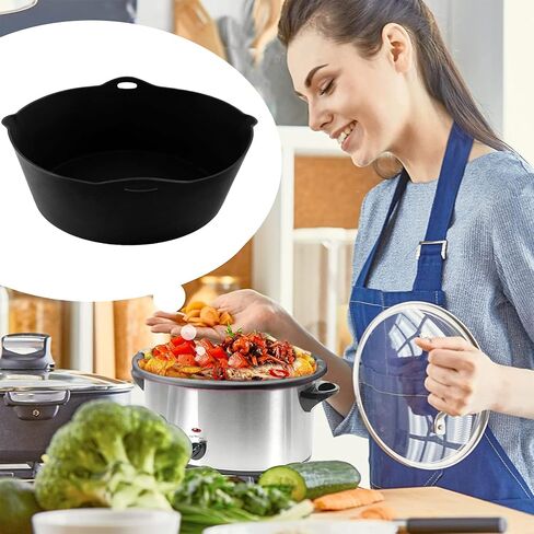بطانات وعاء الفخار من السيليكون، بطانة طباخ بطيء تناسب الفخار 7-8 كوارت، بطانة وعاء الفخار قابلة لإعادة الاستخدام، خالية من البيسفينول أ، سهلة التنظيف أو مقاومة للتسرب، بطانة طبخ آمنة للاستخدام في غسالة الأطباق (أسود) in Saudi Arabia