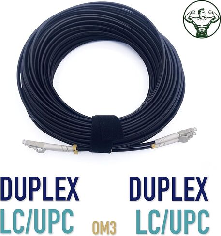 Elfcam® - 40m/131.2ft Outdoor and Indoor Shielded Armored Fiber Optic Cable LC/UPC to LC/UPC OM3 Multimode Duplex 50/125μm LSZH, Black (40M) in Kuwait
