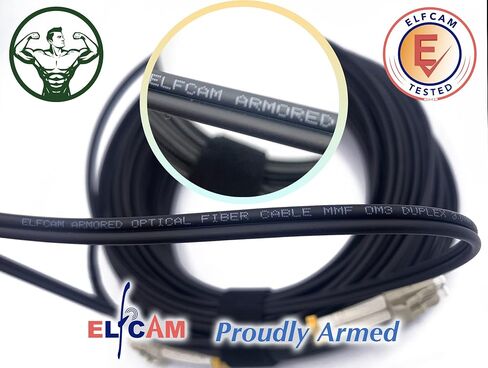 Elfcam® - 40m/131.2ft Outdoor and Indoor Shielded Armored Fiber Optic Cable LC/UPC to LC/UPC OM3 Multimode Duplex 50/125μm LSZH, Black (40M) in Kuwait