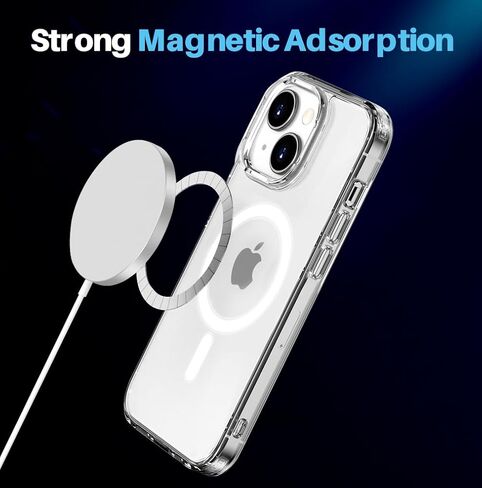 حافظة مغناطيسية 5 في 1 لهاتف iPhone 15 شفافة، مع واقي شاشة من الزجاج المقوى 2X وغطاء واقي لعدسة الكاميرا [متوافق مع MagSafe] in Saudi Arabia