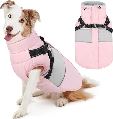 AOFITEE Dog Winter Coat, Waterproof Dog Jacket Winter, Dog Coat with Harness Built in, Warm Fleece Dog Puffer Jacket with Zipper, Reflective Dog Sweater for Small Dogs, Dachshund, French Bulldog, Pink in Saudi Arabia