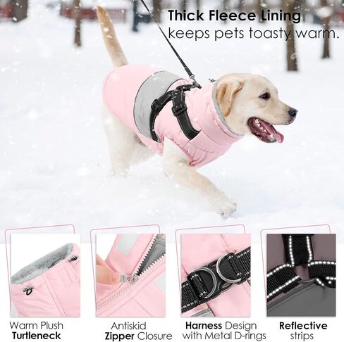 AOFITEE Dog Winter Coat, Waterproof Dog Jacket Winter, Dog Coat with Harness Built in, Warm Fleece Dog Puffer Jacket with Zipper, Reflective Dog Sweater for Small Dogs, Dachshund, French Bulldog, Pink in Saudi Arabia