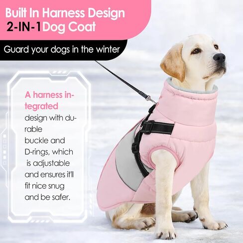 AOFITEE Dog Winter Coat, Waterproof Dog Jacket Winter, Dog Coat with Harness Built in, Warm Fleece Dog Puffer Jacket with Zipper, Reflective Dog Sweater for Small Dogs, Dachshund, French Bulldog, Pink in Saudi Arabia