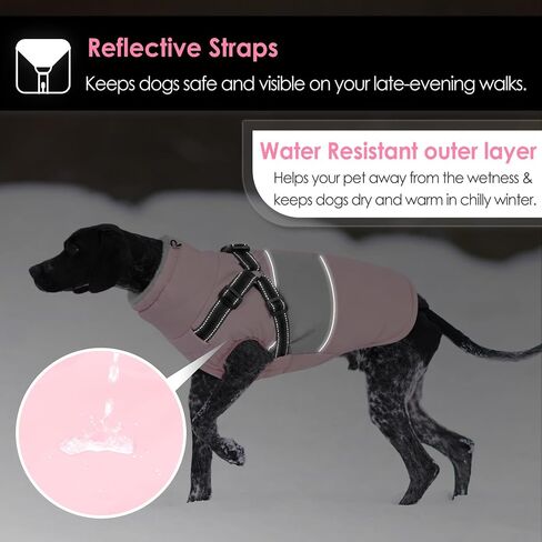 AOFITEE Dog Winter Coat, Waterproof Dog Jacket Winter, Dog Coat with Harness Built in, Warm Fleece Dog Puffer Jacket with Zipper, Reflective Dog Sweater for Small Dogs, Dachshund, French Bulldog, Pink in Saudi Arabia