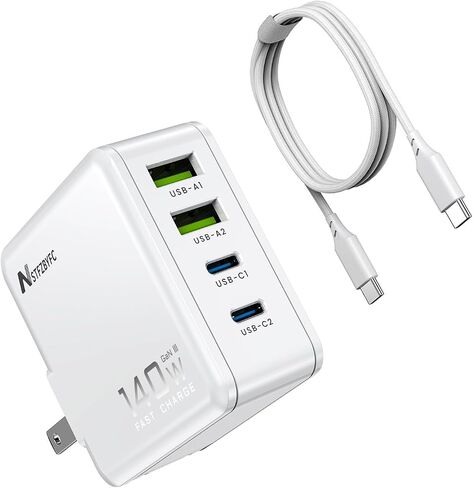 محطة شحن USB C بقدرة 140 وات، محطة شحن سريعة متعددة المنافذ، شاحن USB C بقدرة 65 وات، محول طاقة شاحن لأجهزة MacBook iPhone15/14/13/12Mini/ProMax/MacBook/هاتف Android - أبيض in Saudi Arabia